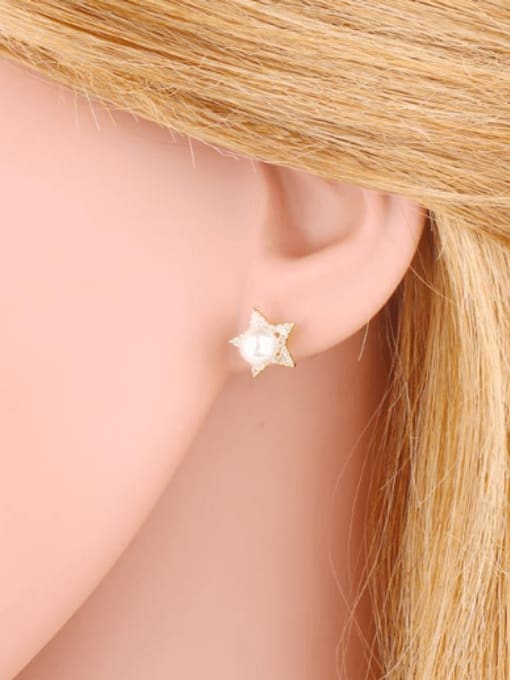 CC Brass Imitation Pearl Butterfly Heart Cute Stud Earring 1