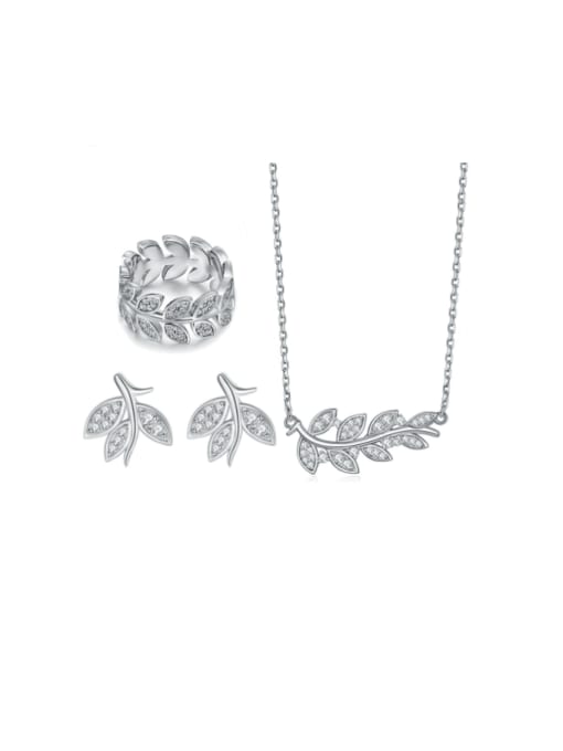 TLTZ042 set of 3 rings 925 Sterling Silver Cubic Zirconia Leaf Dainty Necklace