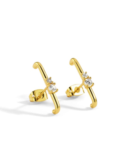 Gold Brass Cubic Zirconia Geometric Minimalist Stud Earring