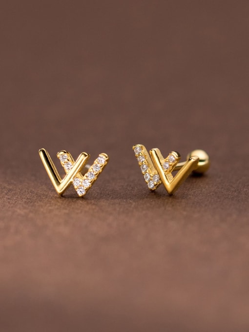 Gold 925 Sterling Silver Cubic Zirconia Letter Minimalist Stud Earring