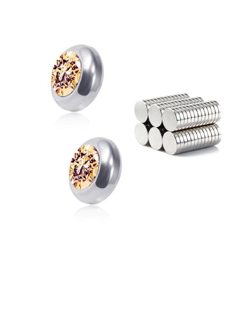 Champagne gold 8mm Titanium Rhinestone Multi Color Round Minimalist  Single Rhinestone  Magnet Stud Earring