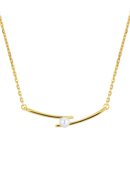 Gold Chopsticks Pearl Necklace 925 Sterling Silver Imitation Pearl Geometric Minimalist Necklace