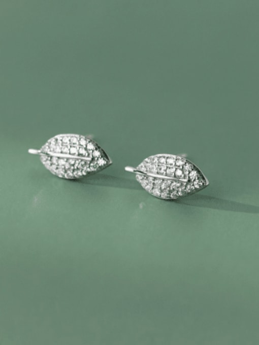 Silver 925 Sterling Silver Cubic Zirconia Leaf Minimalist Cluster Earring