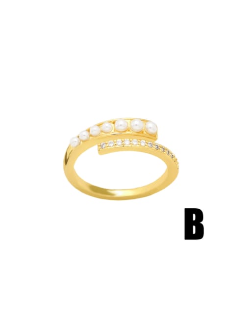 B Brass Imitation Pearl Heart Vintage Band Ring