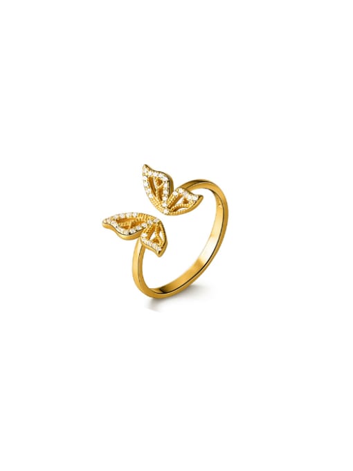 Gold 925 Sterling Silver Cubic Zirconia Butterfly Dainty Band Ring