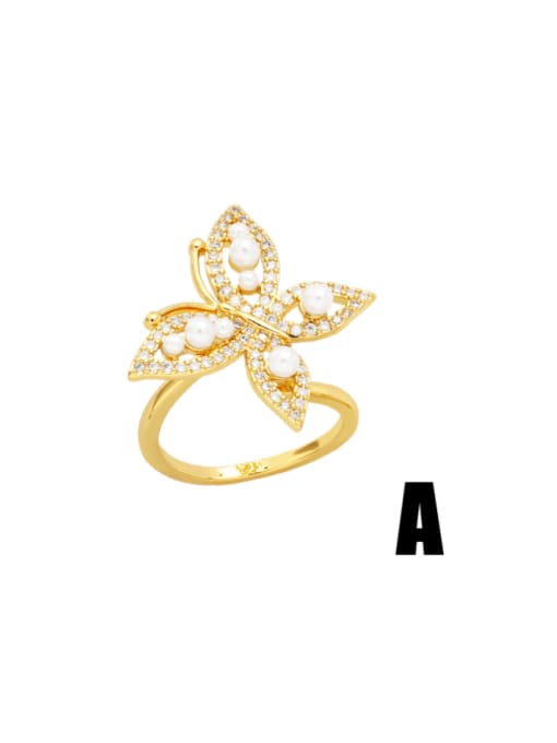 CC Brass Cubic Zirconia Butterfly Vintage Stackable Ring 3