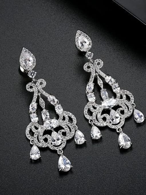 White zirconium platinum Copper Cubic Zirconia Tassel Luxury Drop Earring