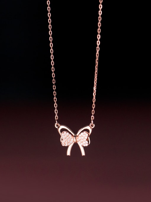 Rosh 925 Sterling Silver Cubic Zirconia Butterfly Minimalist Necklace 2