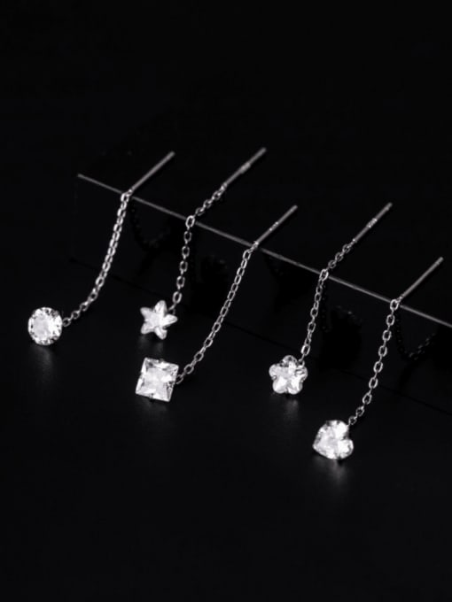 Rosh 925 Sterling Silver Rhinestone Tassel Minimalist Threader Earring 0