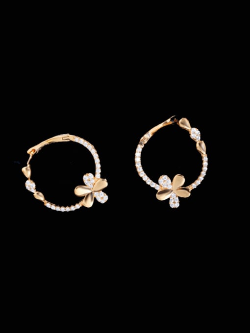 L.WIN Brass Cubic Zirconia Flower Minimalist Stud Earring 3