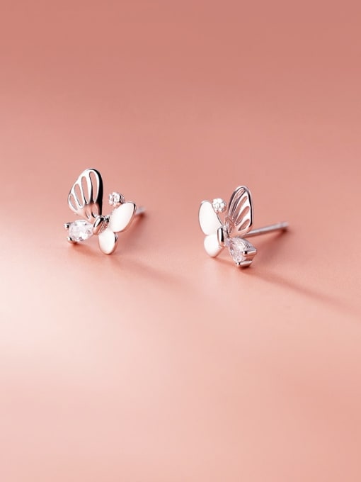Rosh 925 Sterling Silver Cubic Zirconia Butterfly Minimalist Stud Earring 2