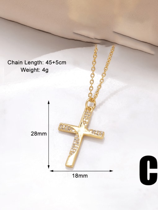 C Brass Cubic Zirconia Cross Hip Hop Regligious Necklace