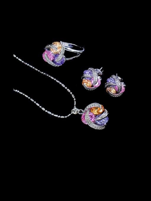 L.WIN Brass Cubic Zirconia Luxury Flower  Earring and Necklace Set 0