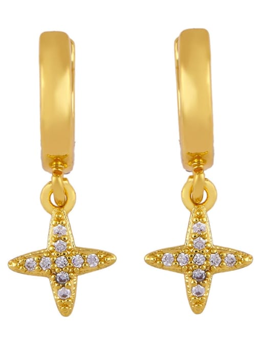 cross Brass Cubic Zirconia Cross Vintage Huggie Earring