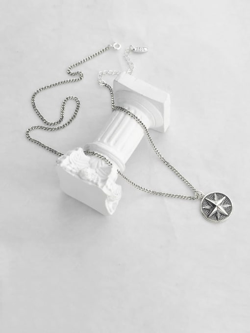 SHUI Vintage Sterling Silver With  Simplistic Round Compass Pendant Necklaces