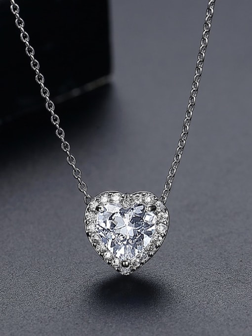 N15031703 W Brass Cubic Zirconia Heart Luxury Necklace