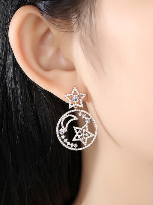 BLING SU Copper Cubic Zirconia Star Moon Vintage Drop Earring 1