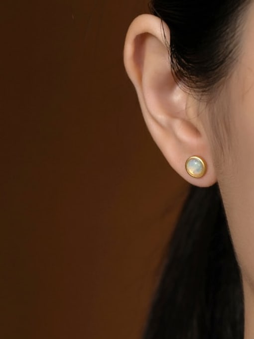 DEER 925 Sterling Silver Opal Round Minimalist Stud Earring 1