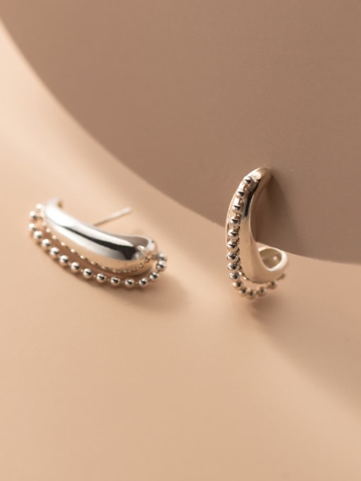 Rosh 925 Sterling Silver Irregular Vintage  Curved chain Stud Earring 1