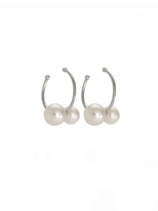 ES2063 【 Platinum 】 Brass Imitation Pearl Irregular Minimalist Clip Earring