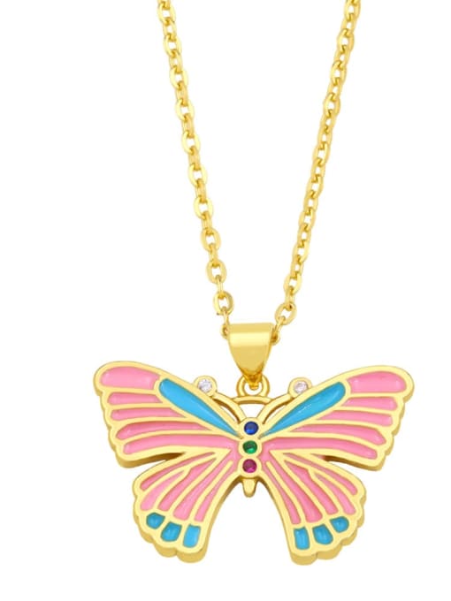 B (pink green) Brass Enamel Butterfly Vintage Necklace