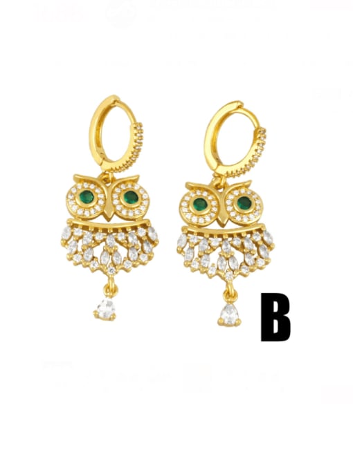 B Brass Cubic Zirconia Owl Vintage Stud Earring