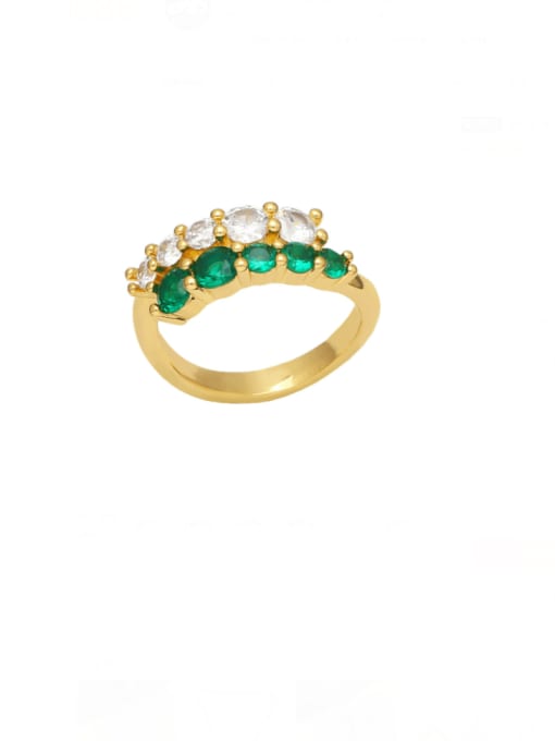 green Brass Rhinestone Geometric Minimalist Band Ring
