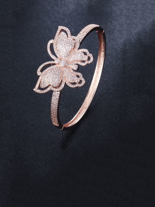 rose gold Brass Cubic Zirconia Butterfly Statement Band Bangle