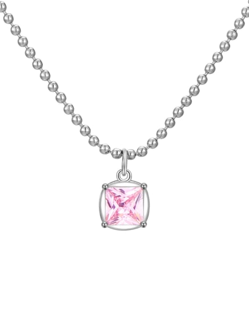 Pink October 925 Sterling Silver Cubic Zirconia Geometric Minimalist Bead Chain Necklace