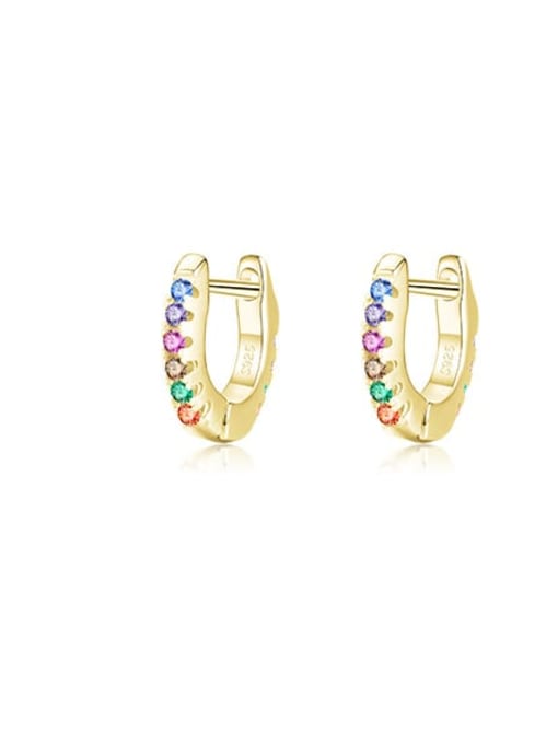Colored stone gold 925 Sterling Silver Cubic Zirconia Geometric Vintage Huggie Earring