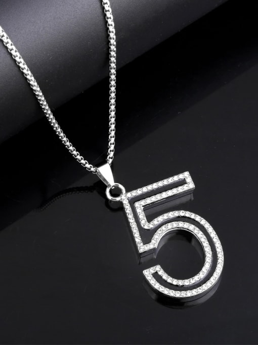 CC Stainless steel Chain Alloy Pendant  Cubic Zirconia Number Hip Hop Long Strand Necklace 3