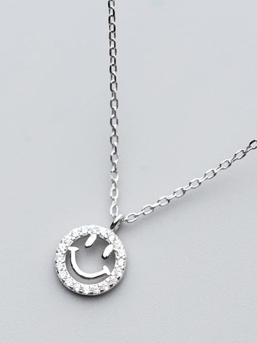 Rosh 925 Sterling Silver Rhinestone simple fashion Smiley Face Pendant Necklace 1