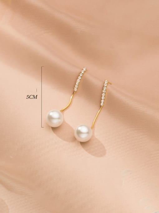 Rosh 925 Sterling Silver Imitation Pearl Tassel Minimalist Drop Earring 3