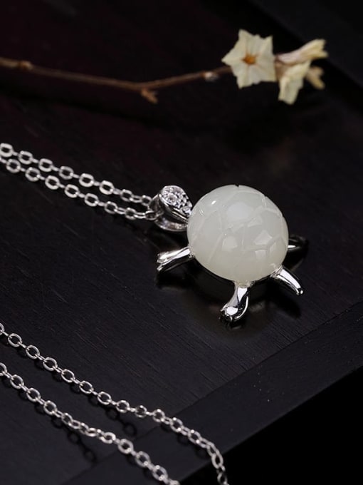 DEER 925 Sterling Silver Jade Cute Turtle   Pendant