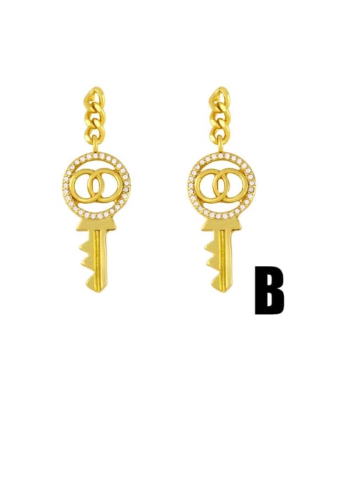 B Brass Cubic Zirconia Key Vintage Drop Earring