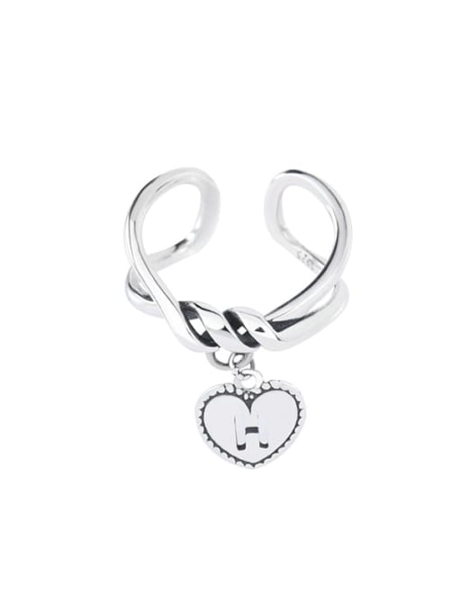 Heart shaped H-shaped retro ring 925 Sterling Silver Heart Letter Vintage Stackable Ring