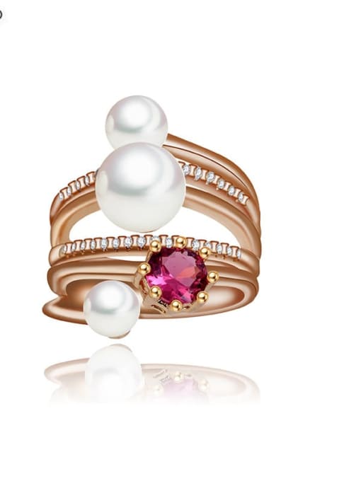BLING SU Copper Imitation Pearl Geometric Ethnic  Free Size Stackable Ring