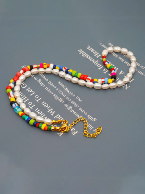 ZZ N200003B Stainless steel Freshwater Pearl Multi Color Round Bohemia Necklace