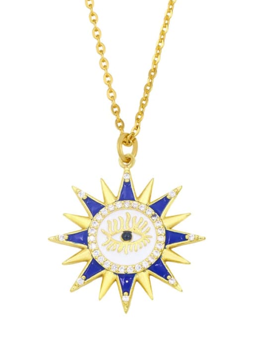 blue Brass Rhinestone Enamel Irregular Sun eye Hip Hop Necklace