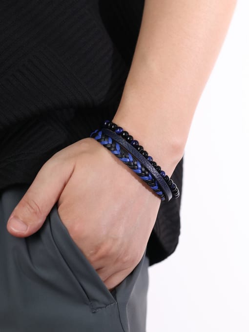 Open Sky Stainless steel Artificial Leather Weave Hip Hop Strand Bracelet 1