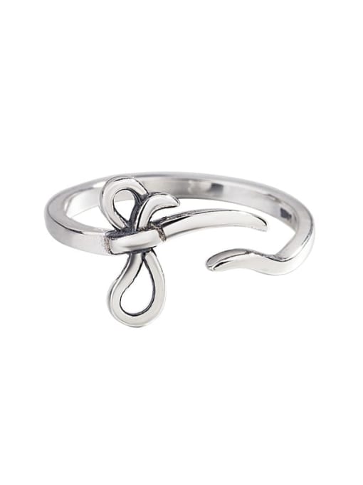 HAHN 925 Sterling Silver Hollow Bowknot Vintage Band Ring