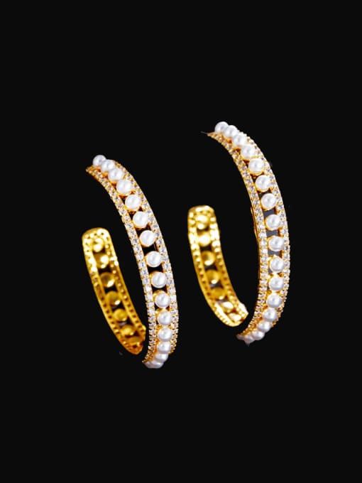 Golden Brass Cubic Zirconia Geometric Luxury Stud Earring
