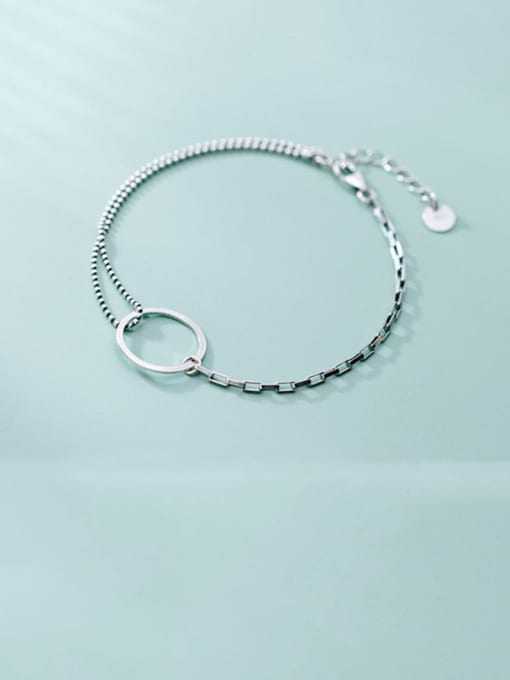 Rosh 925 Sterling Silver Simple Ring Personality Fashion Asymmetry  Link Bracelet