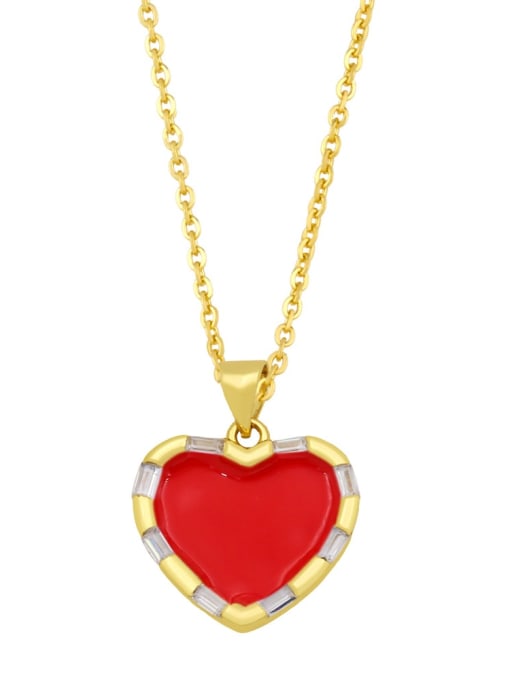 RED Brass Enamel Heart Hip Hop Necklace