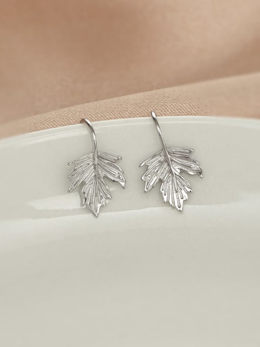 ES1708 【 Platinum 】 925 Sterling Silver Leaf Minimalist Hook Earring