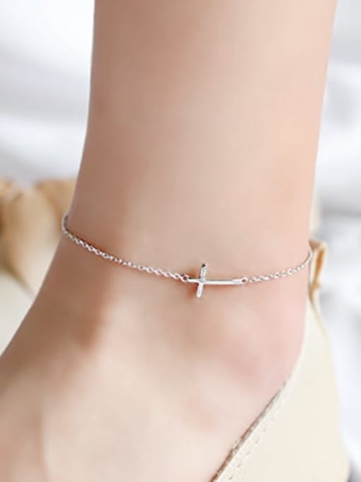 DAKA 925 Sterling Silver Minimalist  Smooth Cross Chain   Anklet 2