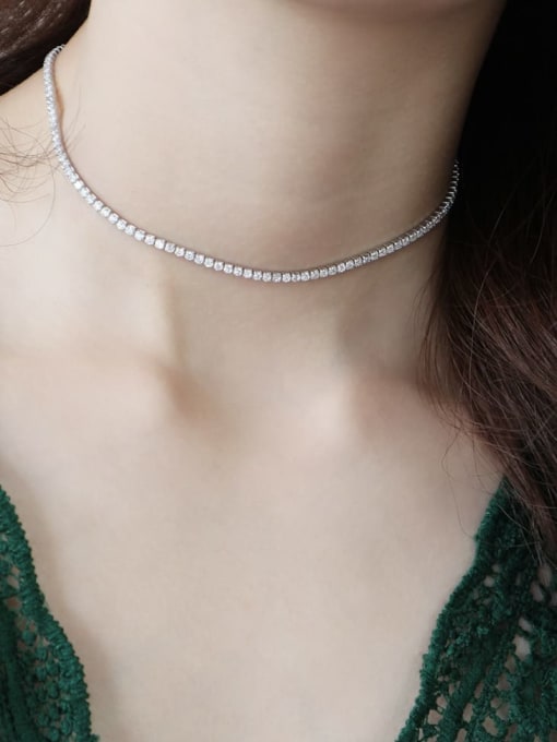 Boomer Cat 925 Sterling Silver Square Cubic Zirconia  Dainty Choker Necklace
