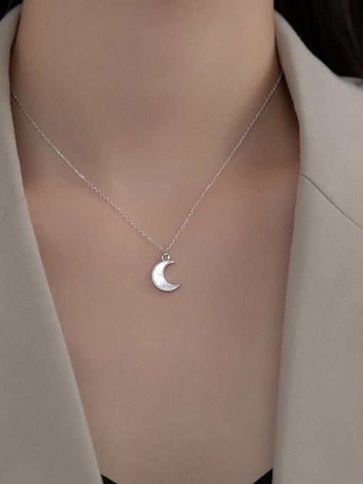 Rosh 925 Sterling Silver Shell Moon Minimalist Necklace 1