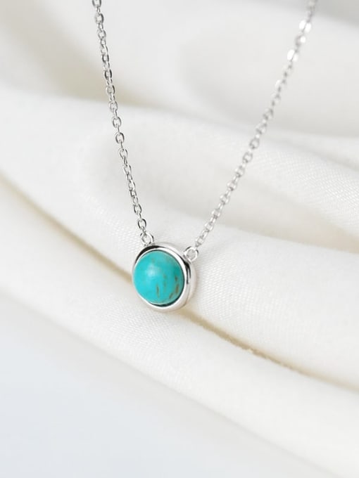 Rosh 925 Sterling Silver Minimalist Round  Turquoise Pendant  Necklace 2