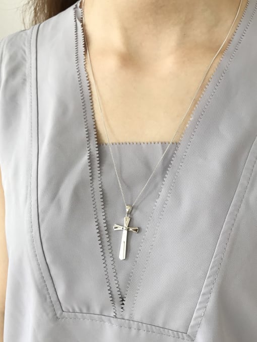 Boomer Cat 925 Sterling Silver Simple Cross Pendant Necklace 1